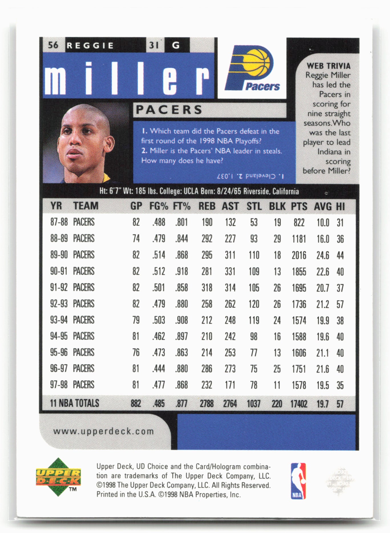 1998-99 UD Choice Preview #56 Reggie Miller