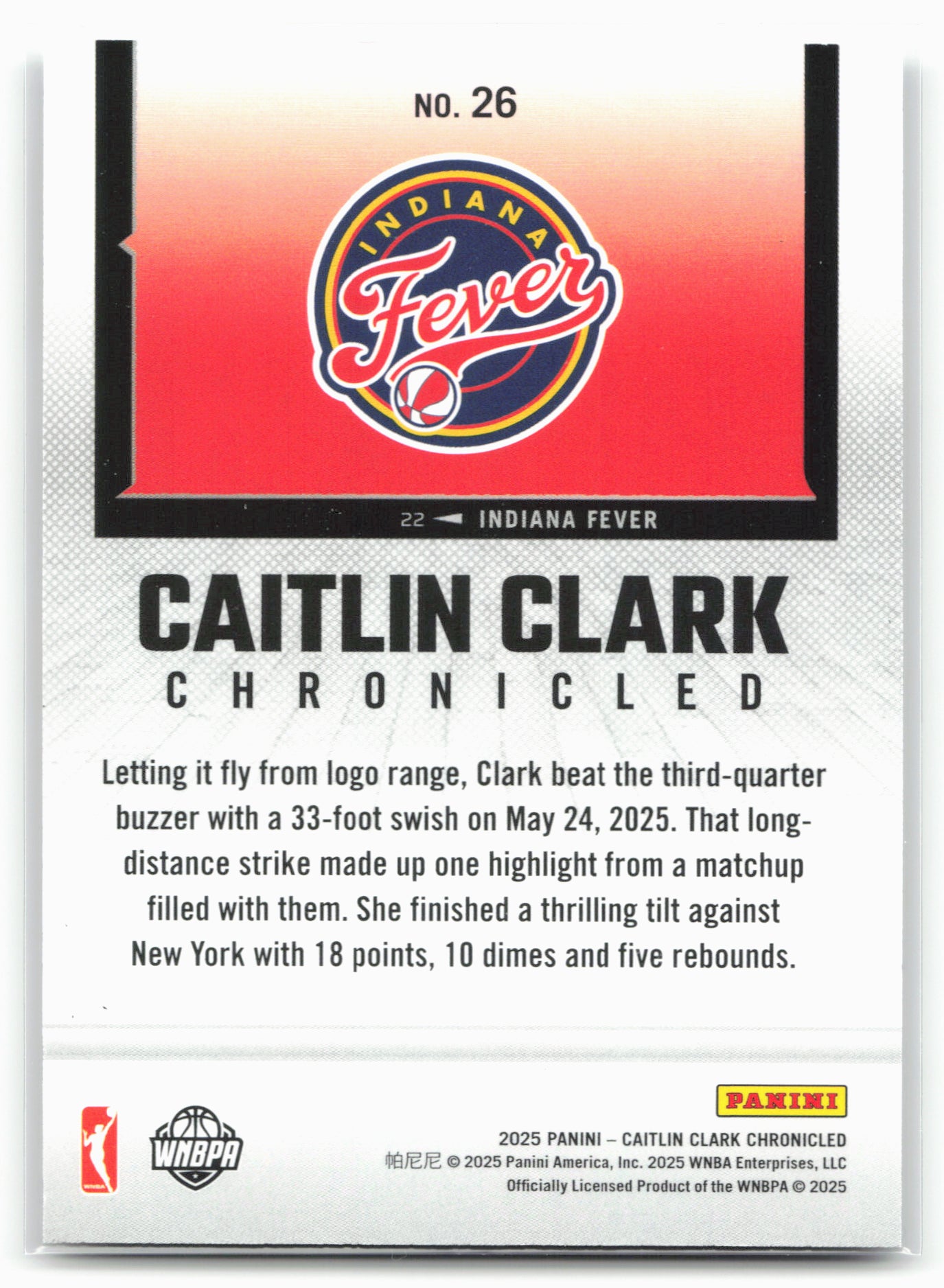 2025 Caitlin Clark Chronicled #26 Caitlin Clark silver 25453