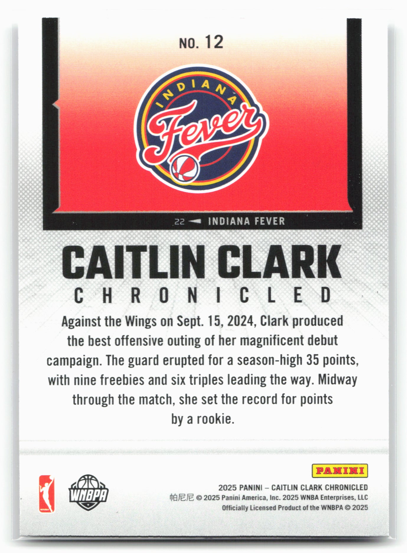 2025 Caitlin Clark Chronicled #12 Caitlin Clark silver 25458