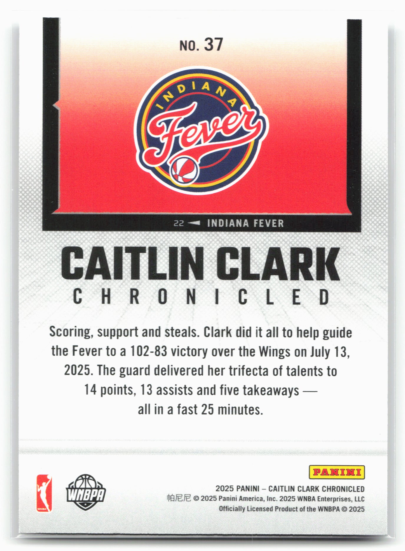 2025 Caitlin Clark Chronicled #37 Caitlin Clark silver 25459