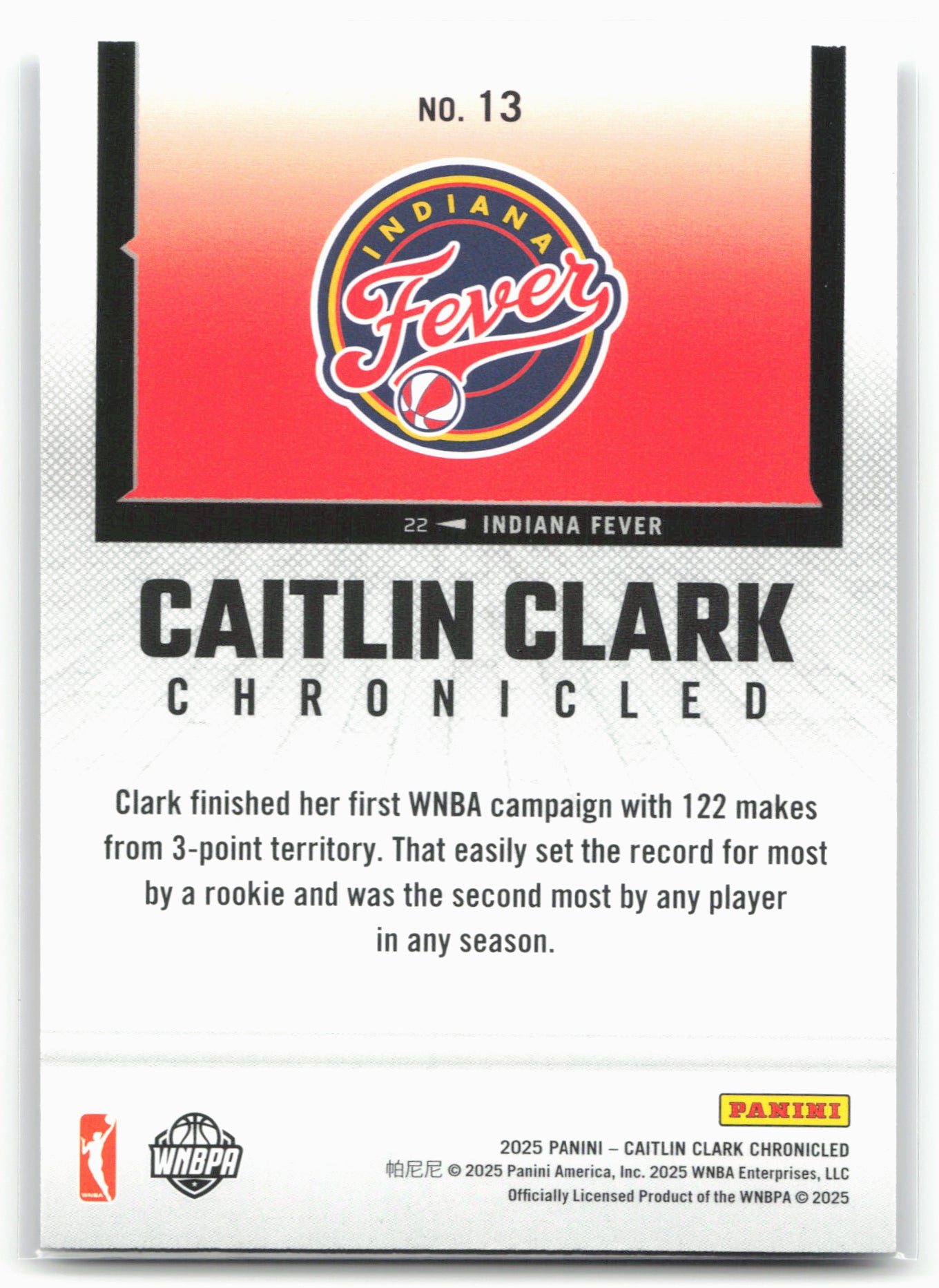 2025 Caitlin Clark Chronicled #13 Caitlin Clark 25461