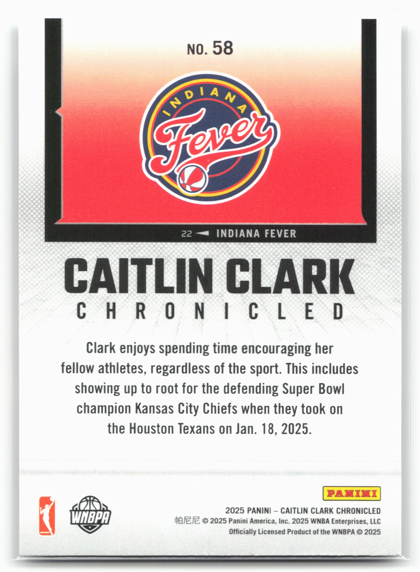 2025 Caitlin Clark Chronicled #58 Caitlin Clark 25464