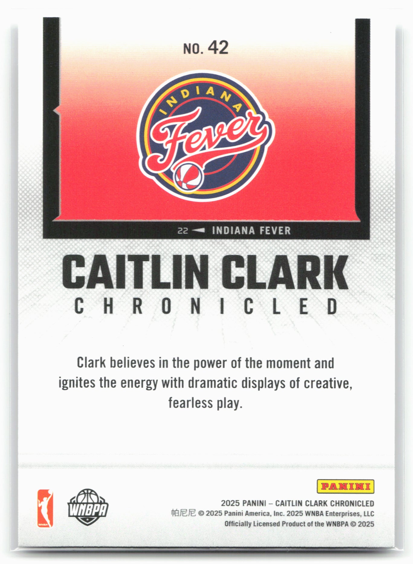 2025 Caitlin Clark Chronicled #42 Caitlin Clark 25466