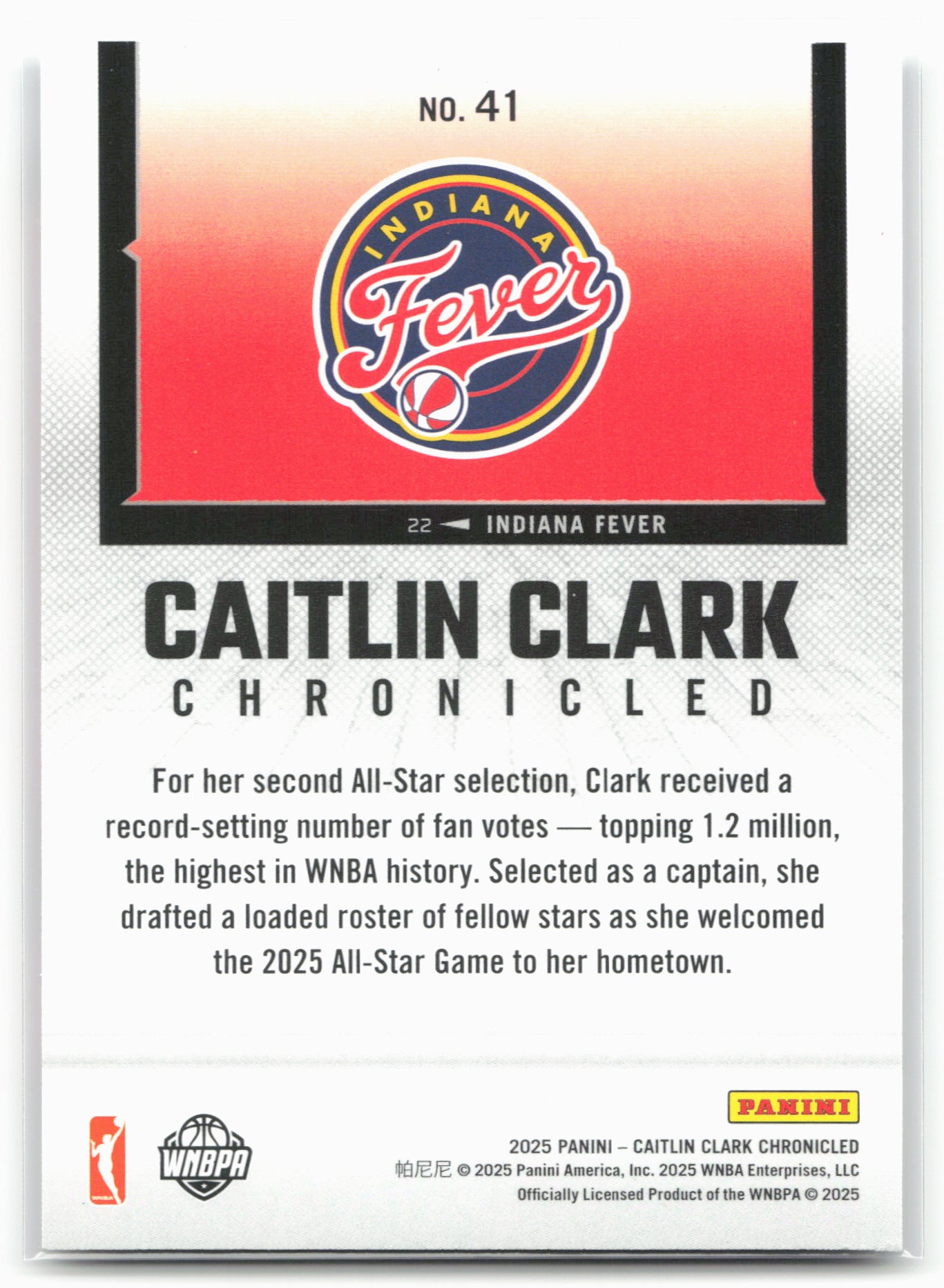 2025 Caitlin Clark Chronicled #41 Caitlin Clark 25470
