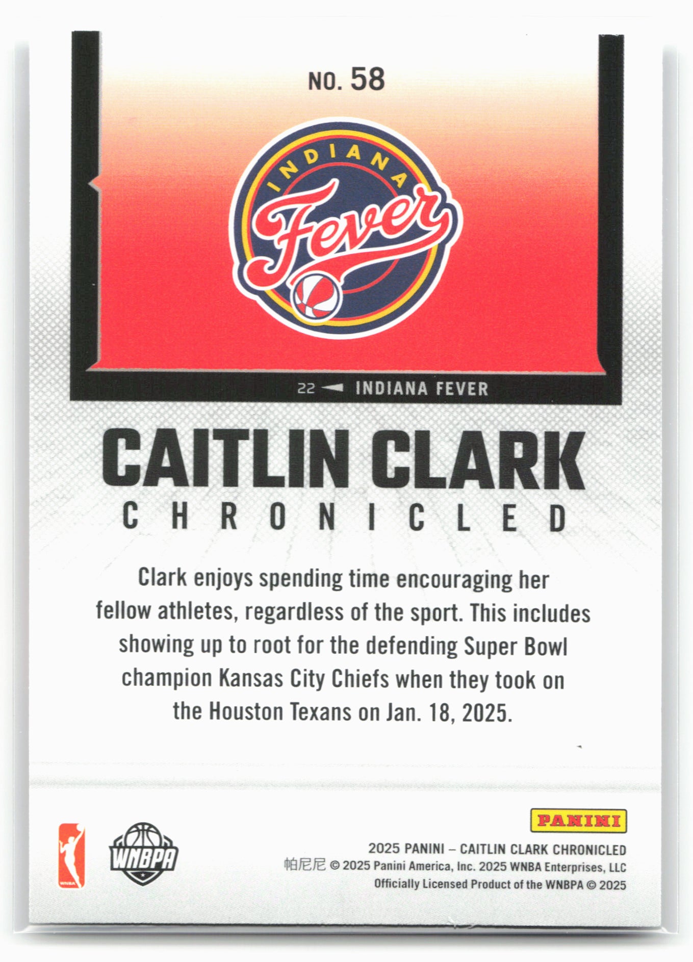 2025 Caitlin Clark Chronicled #58 Caitlin Clark 25471