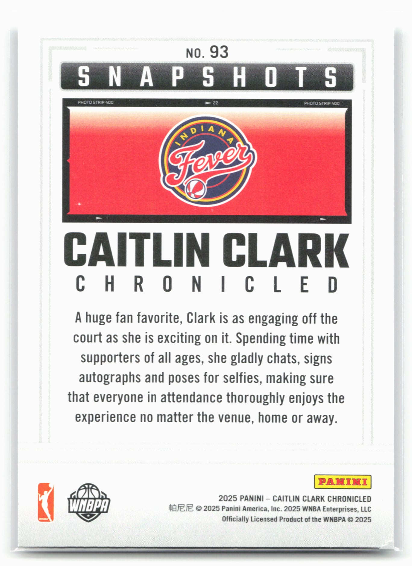 2025 Caitlin Clark Chronicled #93 Caitlin Clark 25477