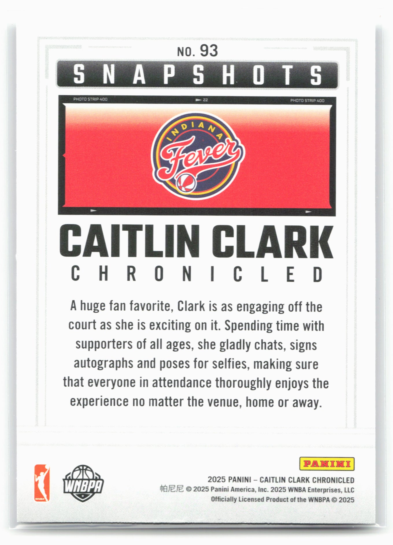 2025 Caitlin Clark Chronicled #93 Caitlin Clark 25480