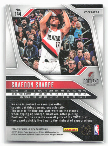 2024-25 Panini Prizm #144 Shaedon Sharpe Prizms Red Ice 25499