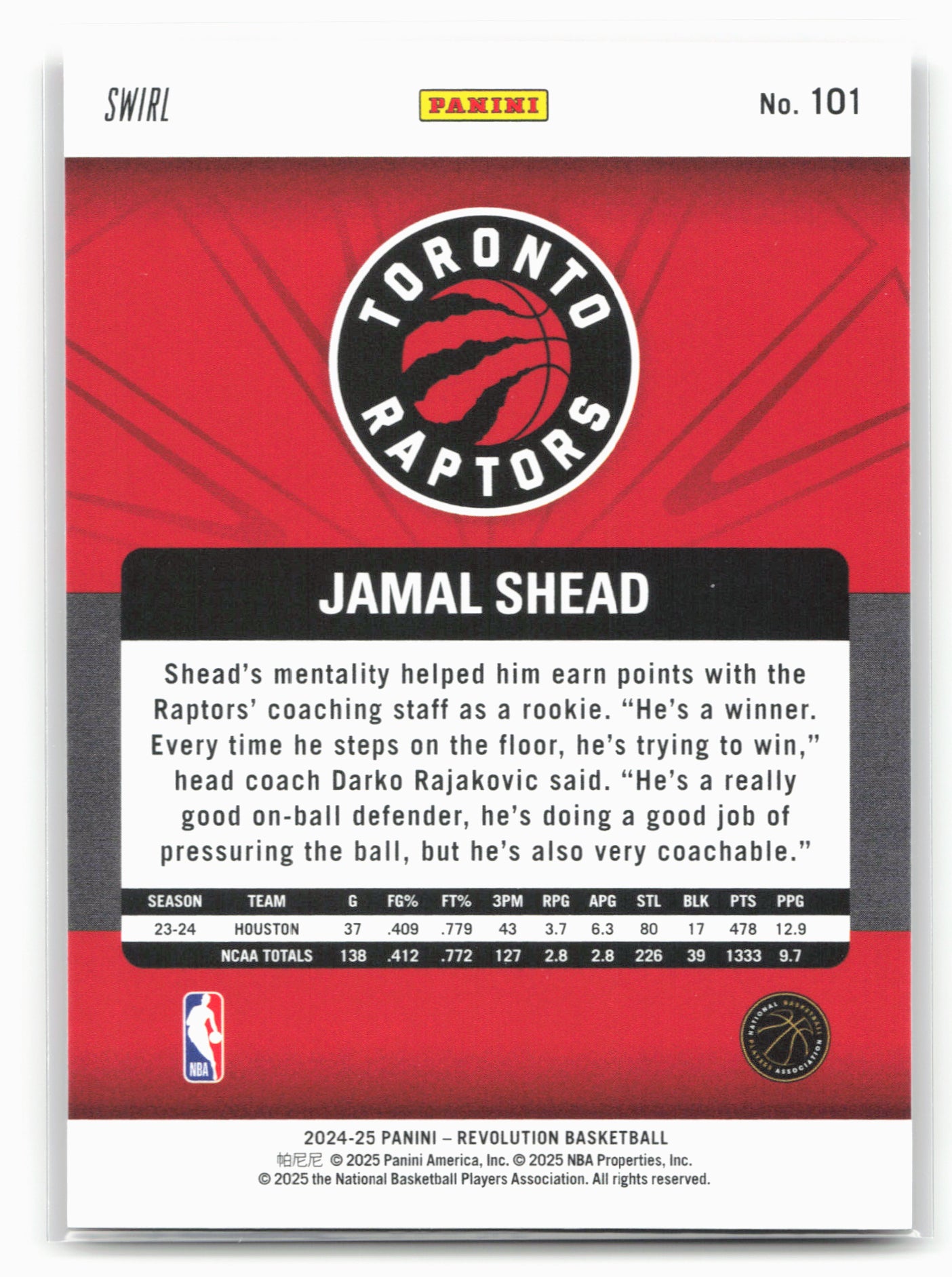 2024-25 Panini Revolution #101 Jamal Shead Red Swirl 25512