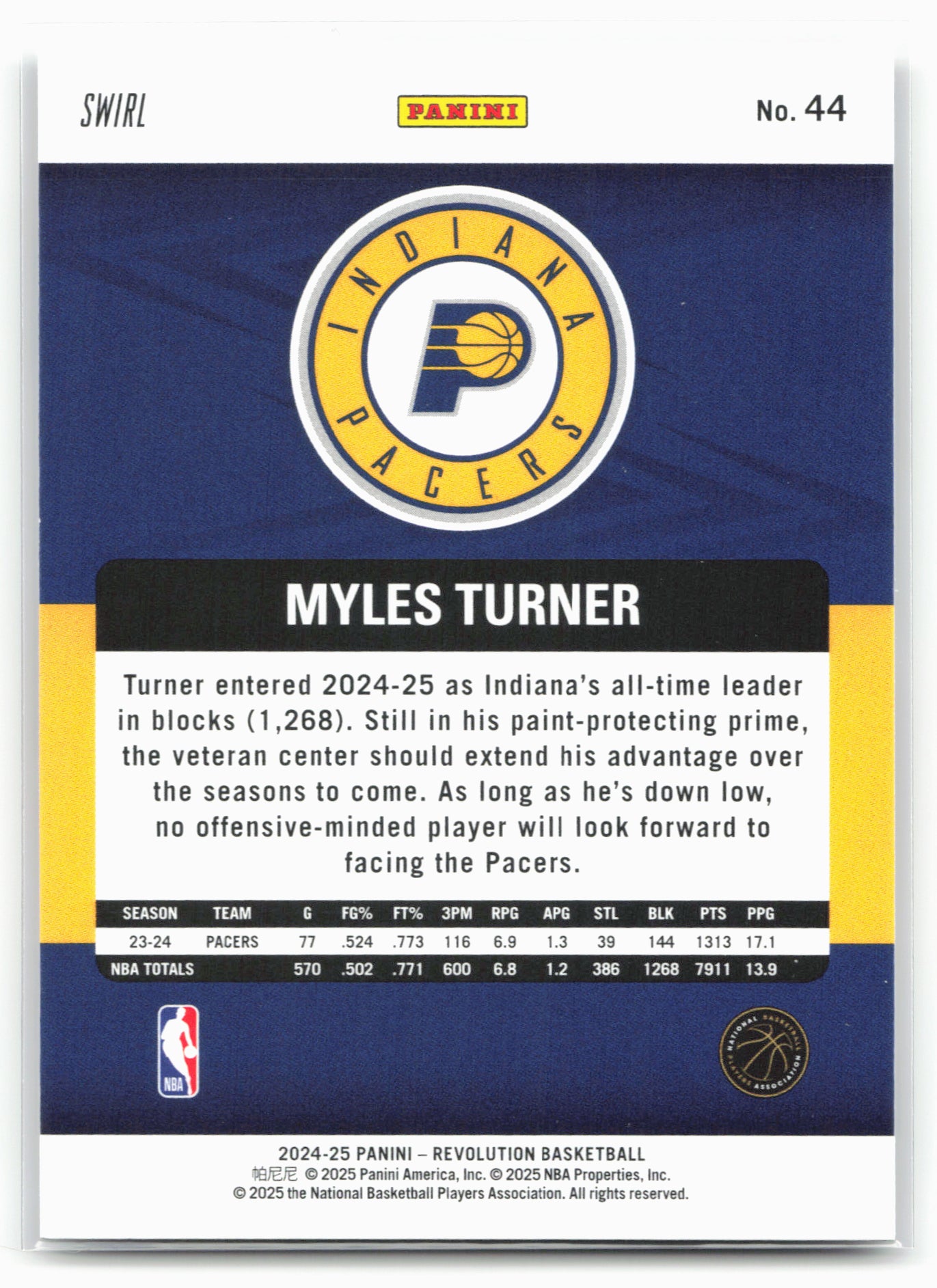 2024-25 Panini Revolution #44 Myles Turner Red Swirl 25513