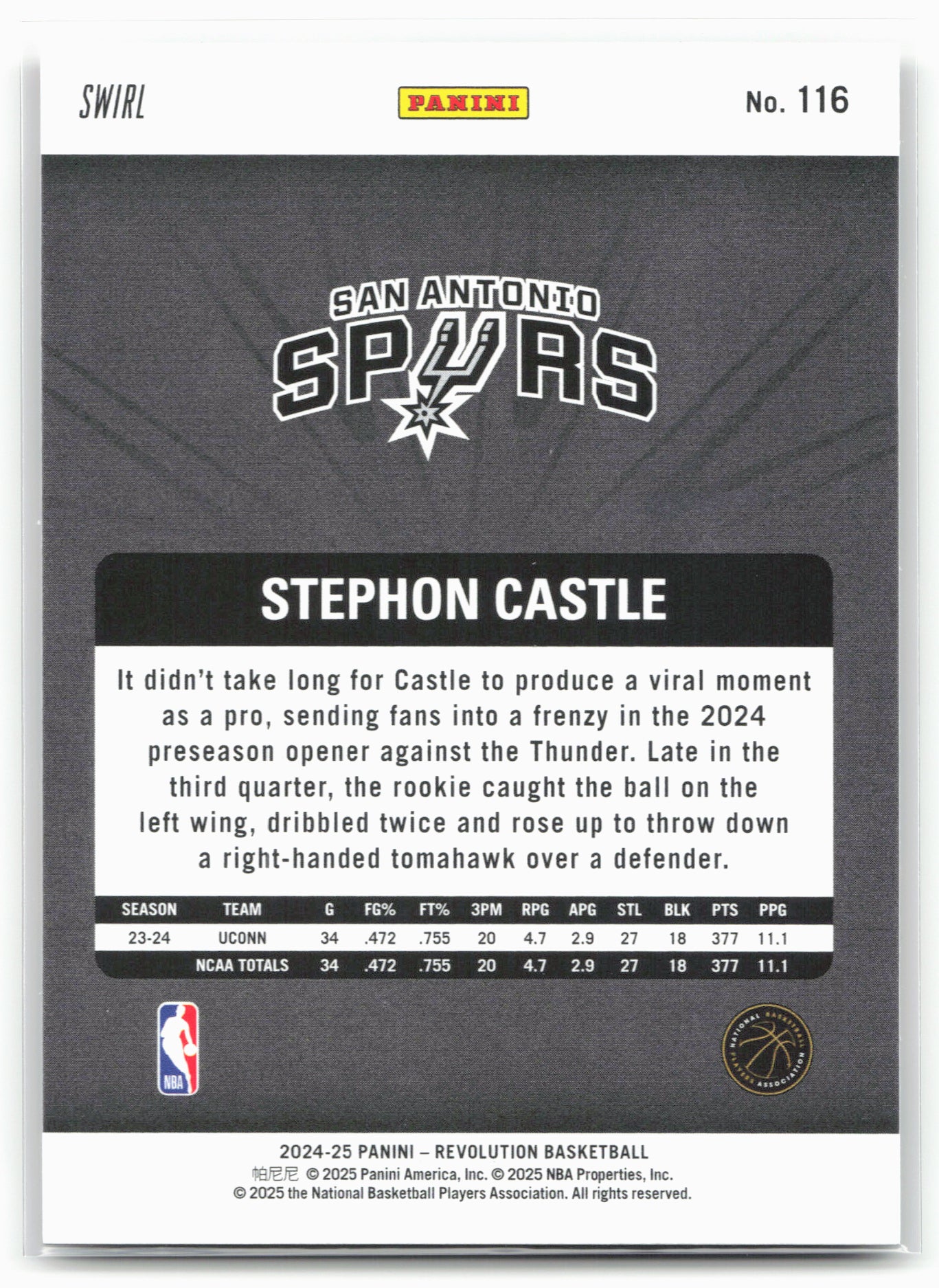 2024-25 Panini Revolution #116 Stephon Castle Red Swirl 25516
