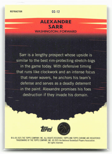 
2024-25 Topps Chrome #CC-12 Alexandre Sarr Countdown Complete Refractor 25521
