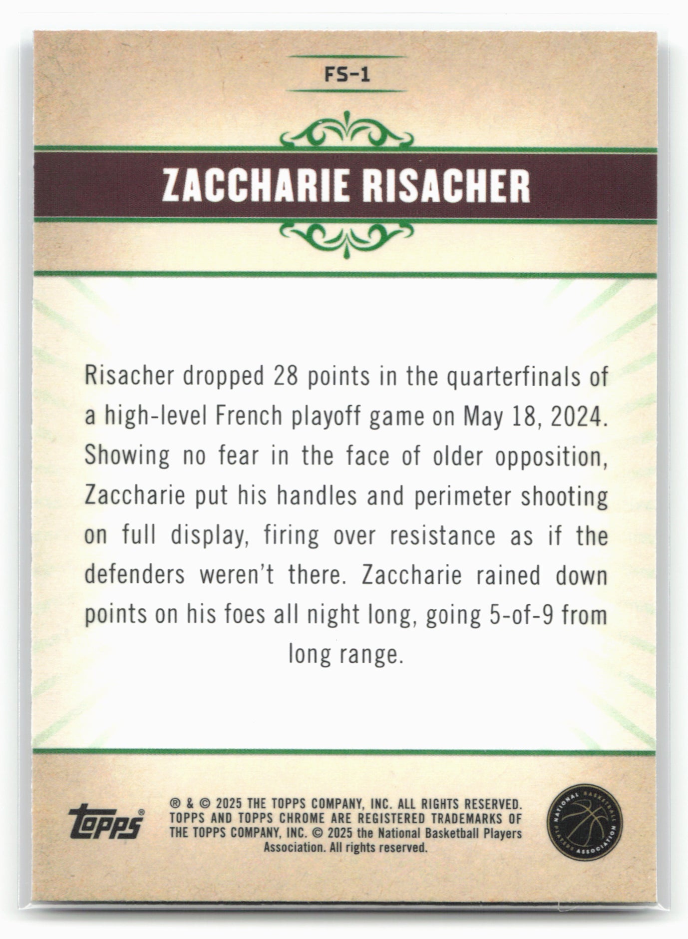 2024-25 Topps Chrome #FS-1 Zaccharie Risacher Fresh Blue Refractor 25525