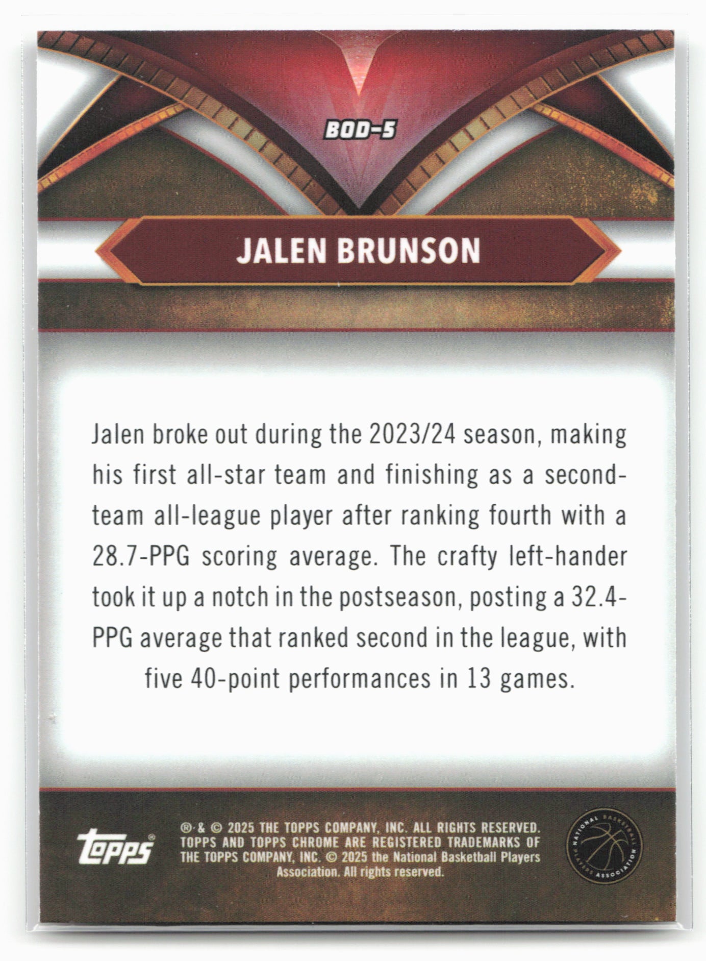 2024-25 Topps Chrome #BOD-5 Jalen Brunson Ball of Duty 25546