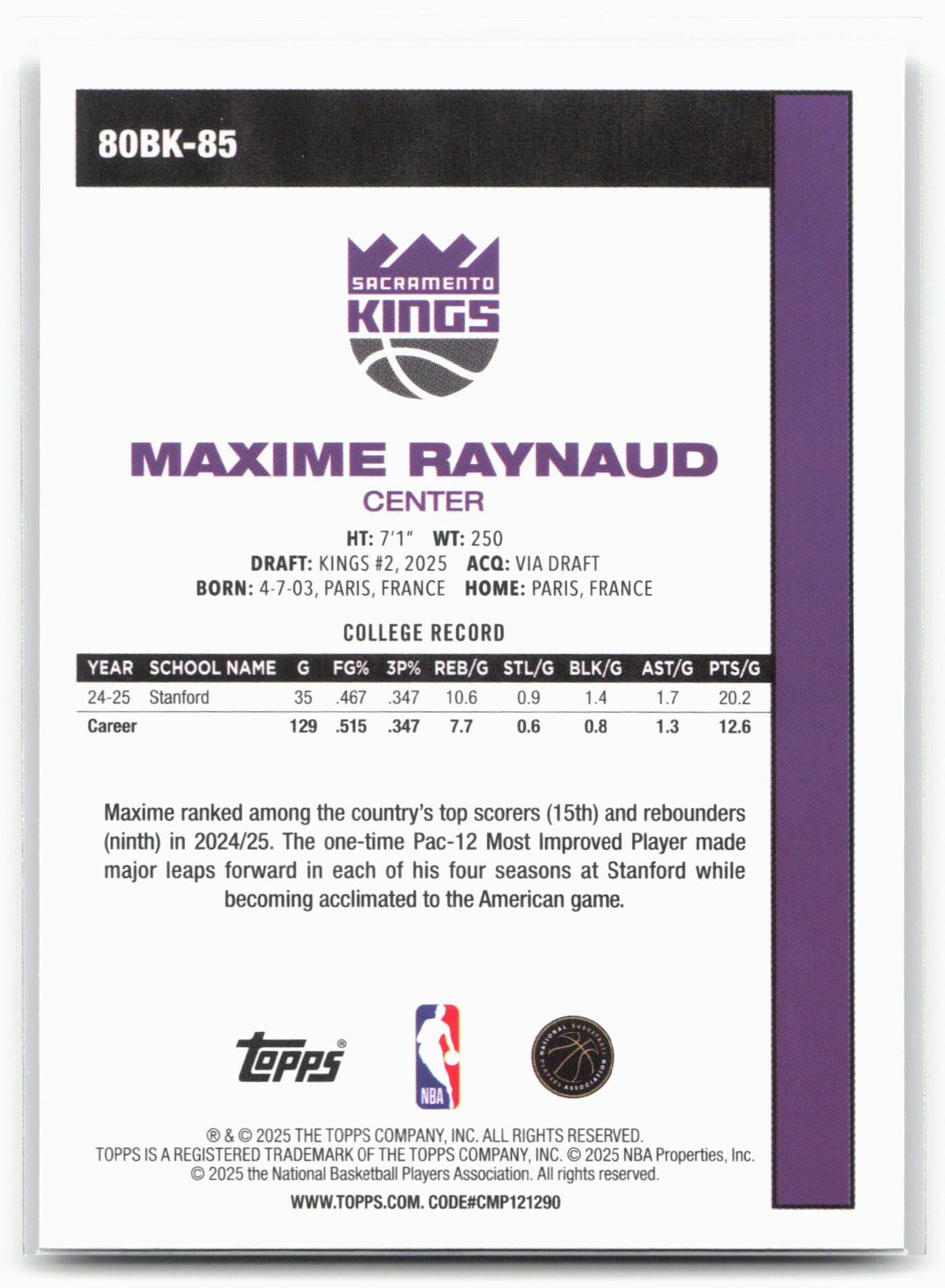 2025-26 Topps #80BK-85 Maxime Raynaud 1980-81 Topps Basketball 25562