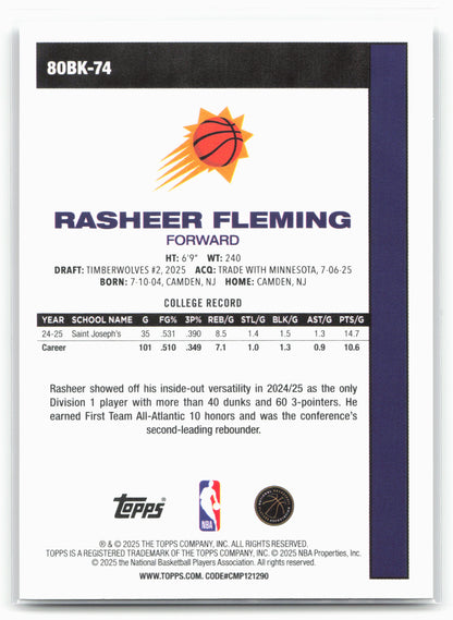2025-26 Topps #80BK-74 Rasheer Fleming 1980-81 Topps Basketball 25567