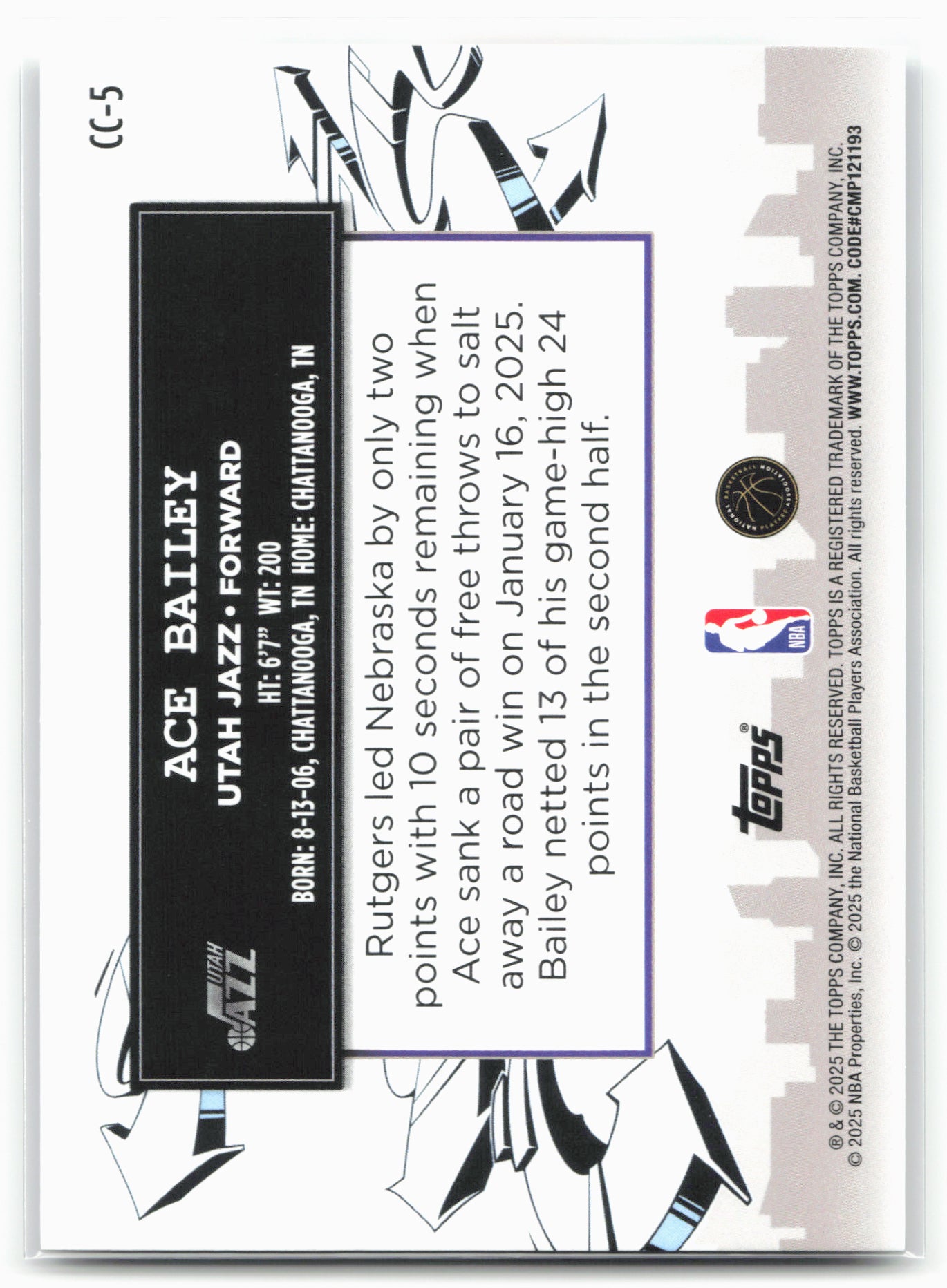2025-26 Topps #CC-5 Ace Bailey Clutch City Prospects 25571