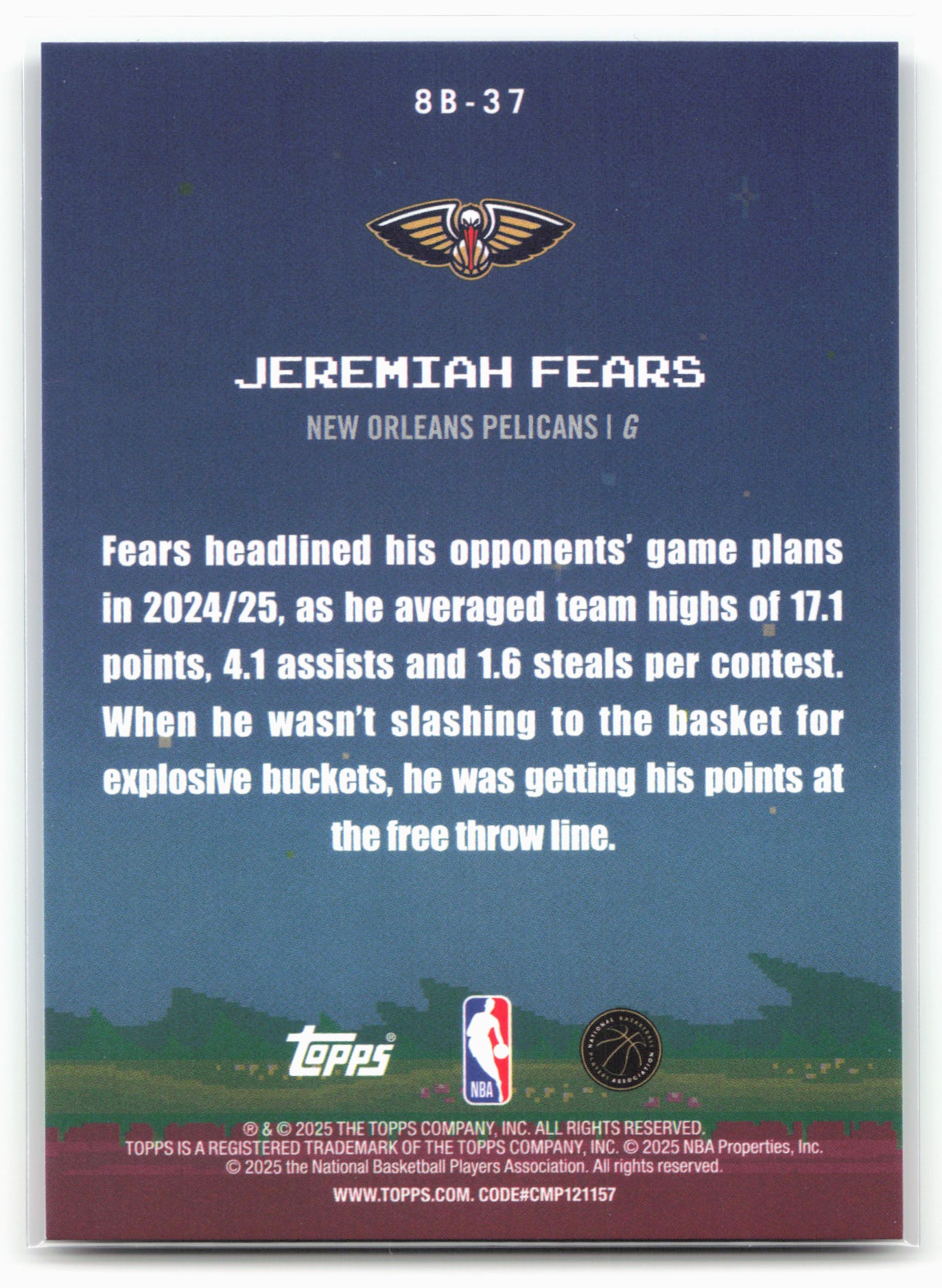 2025-26 Topps #8B-37 Jeremiah Fears 8-Bit Ballers 25587