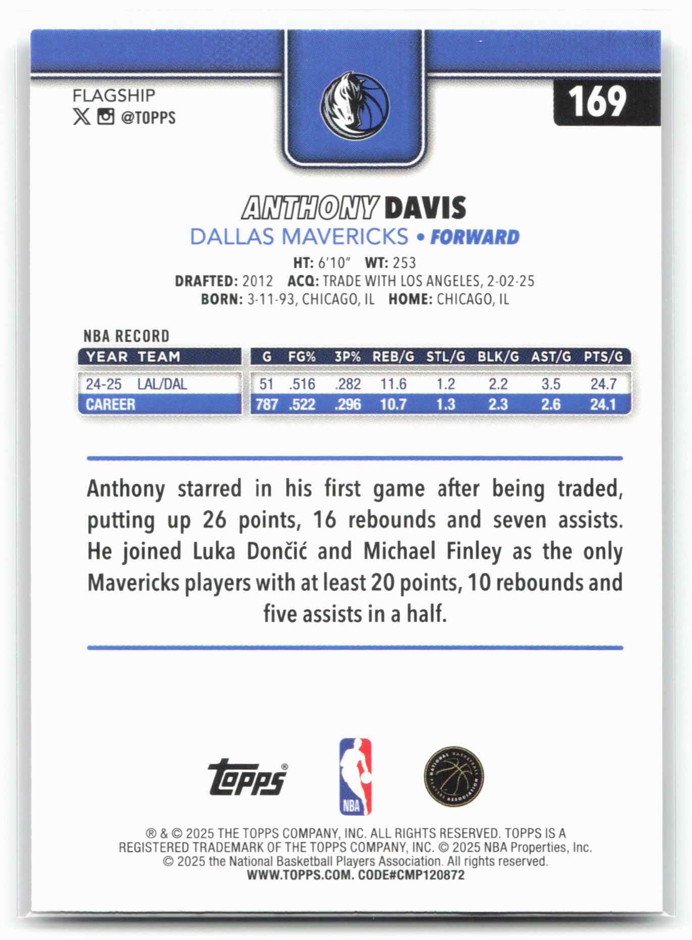 2025-26 Topps #169 Anthony Davis Rainbow Foilboard 25591