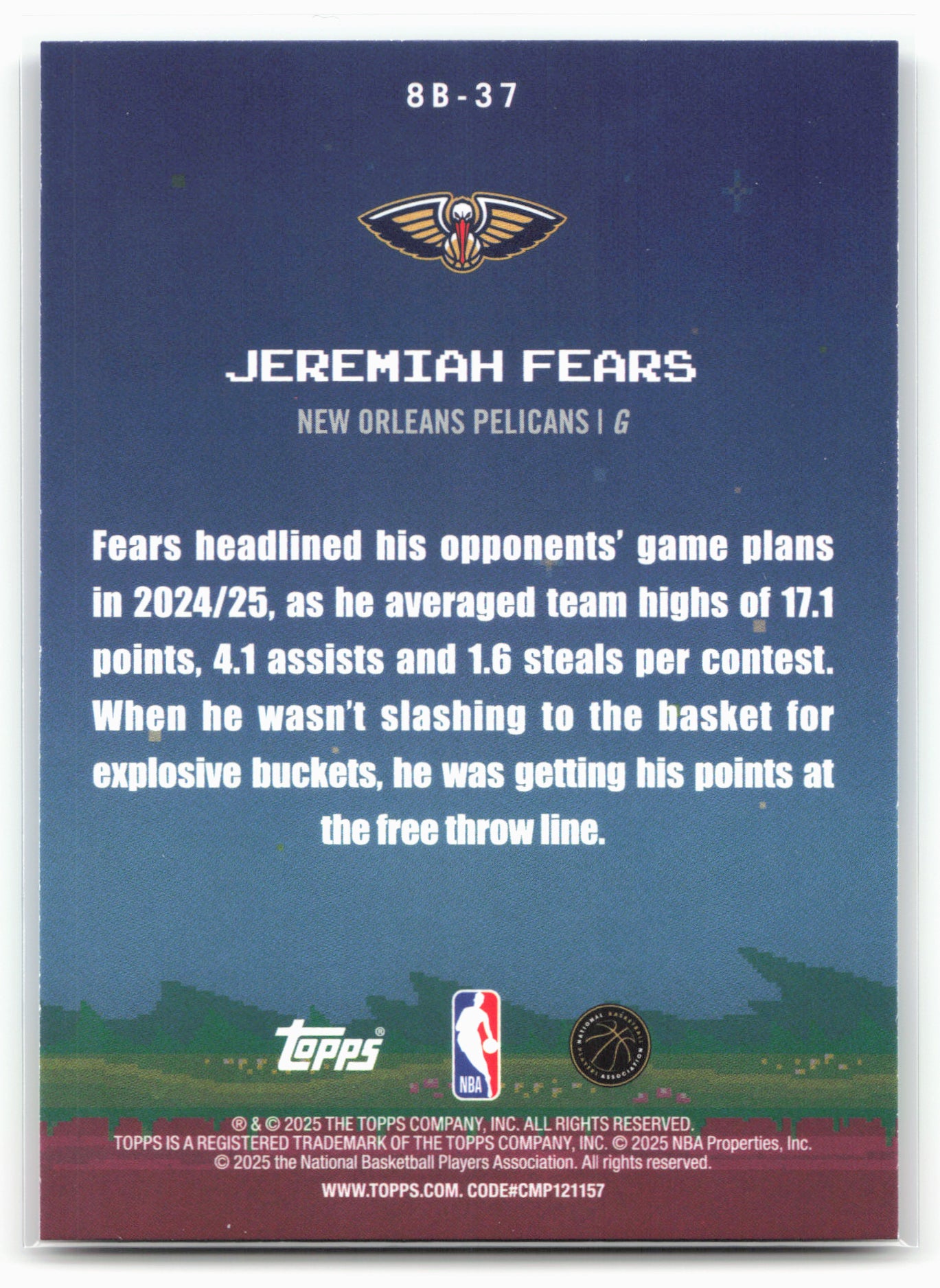 2025-26 Topps #8B-37 Jeremiah Fears 8-Bit Ballers 25593