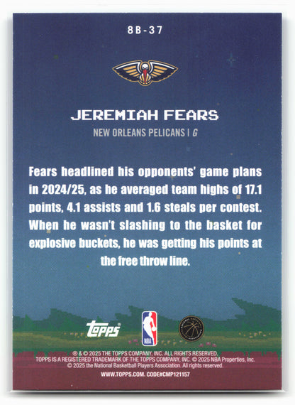 2025-26 Topps #8B-37 Jeremiah Fears 8-Bit Ballers 25593