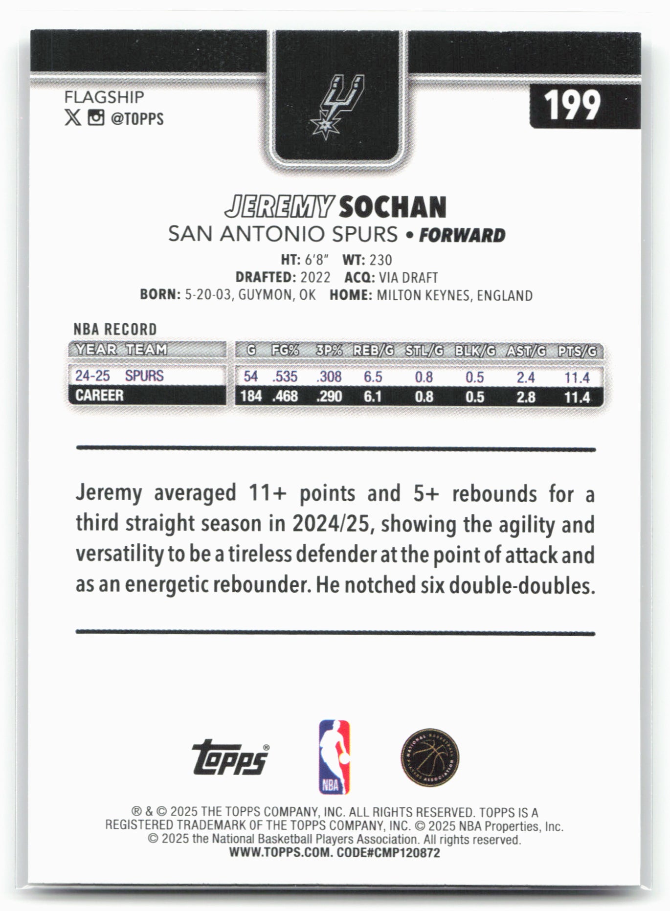 2025-26 Topps #199 Jeremy Sochan Diamante 25597