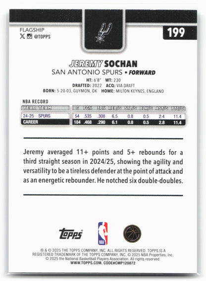 2025-26 Topps #199 Jeremy Sochan Diamante 25597