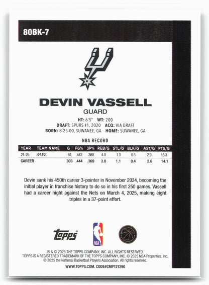 2025-26 Topps #80BK-7 Devin Vassell 1980-81 Topps Basketball 25598