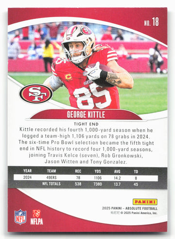 
2025 Panini Absolute #18 George Kittle Retail
