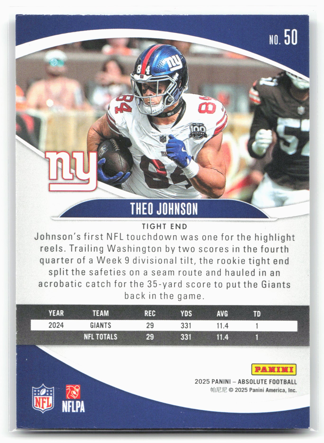 2025 Panini Absolute #50 Theo Johnson Retail