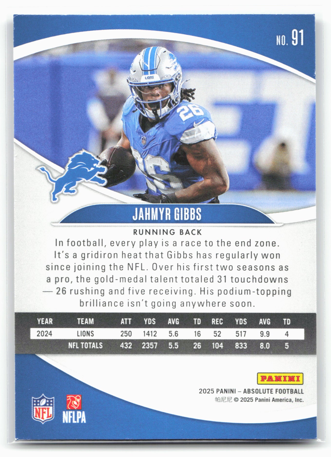 2025 Panini Absolute #91 Jahmyr Gibbs Retail