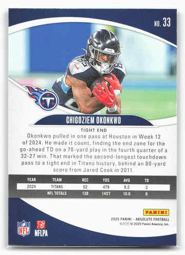 
2025 Panini Absolute #33 Chigoziem Okonkwo Retail