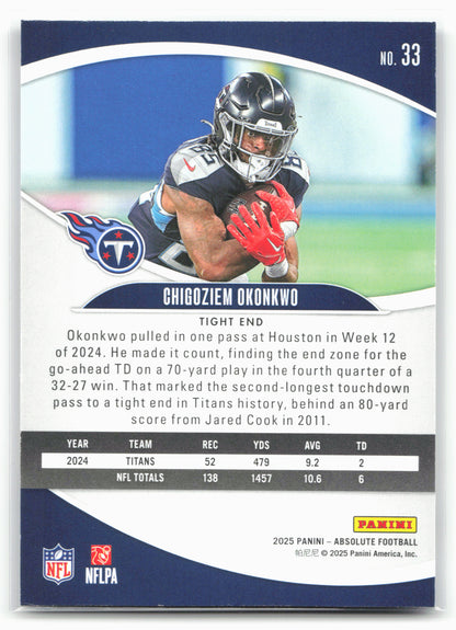 2025 Panini Absolute #33 Chigoziem Okonkwo Retail
