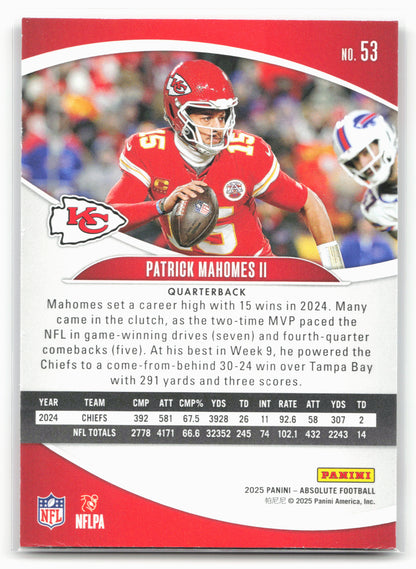 2025 Panini Absolute #53 Patrick Mahomes II Blue