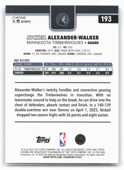 2025-26 Topps Chrome #193 Nickeil Alexander-Walker 25647
