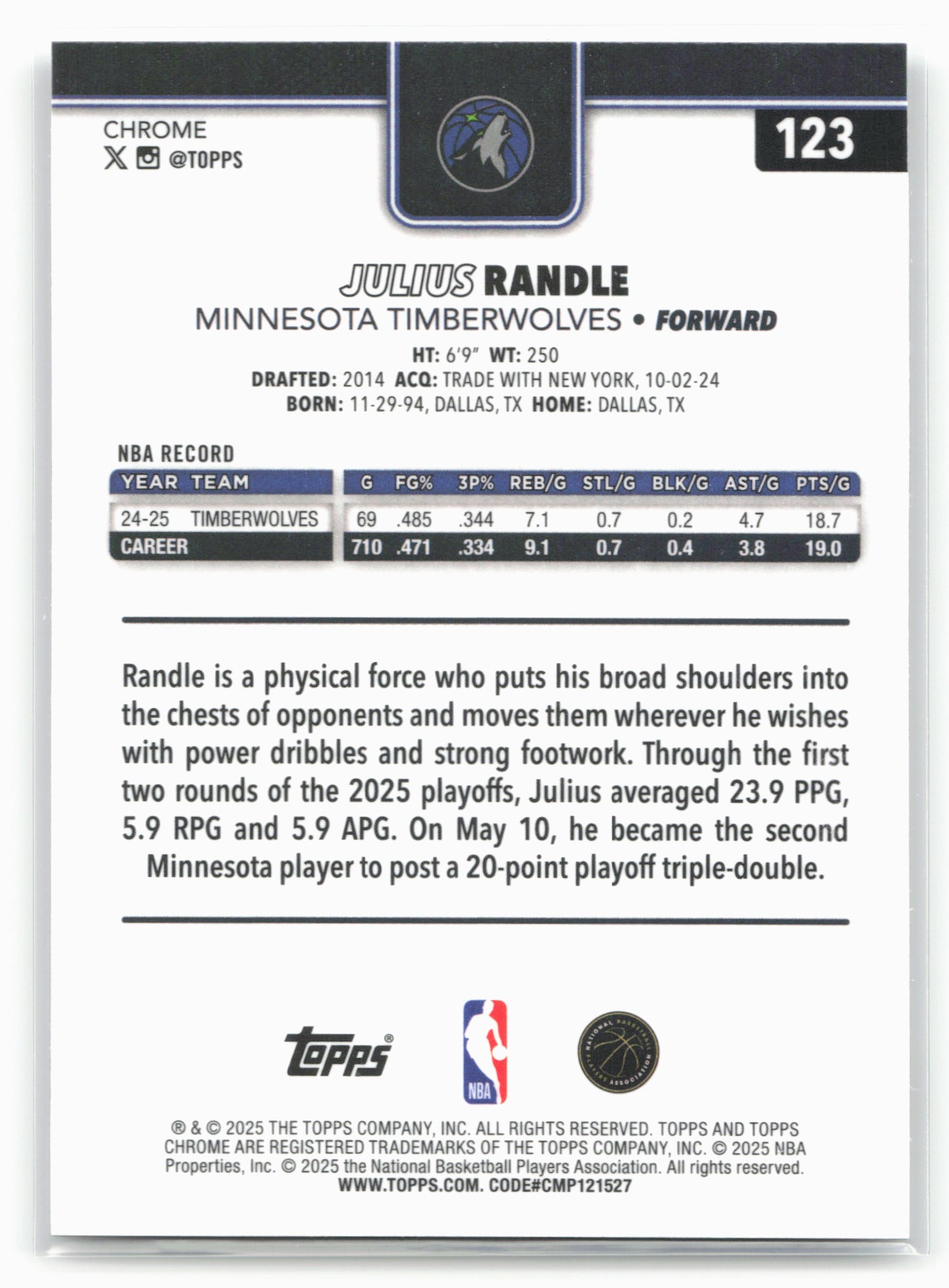 2025-26 Topps Chrome #123 Julius Randle 25656