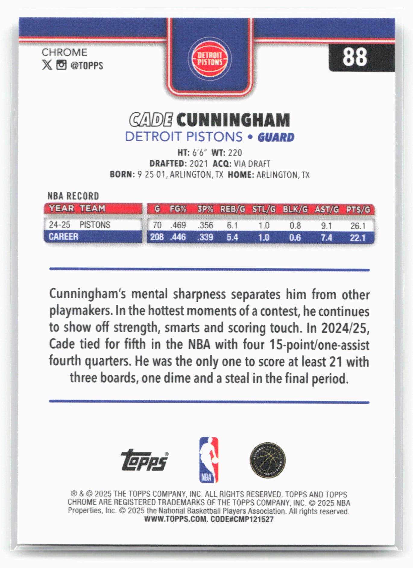 2025-26 Topps Chrome #88 Cade Cunningham 25658
