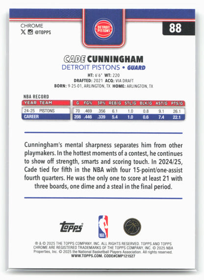 2025-26 Topps Chrome #88 Cade Cunningham 25658