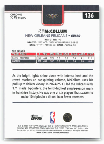 2025-26 Topps Chrome #136 CJ McCollum 25661