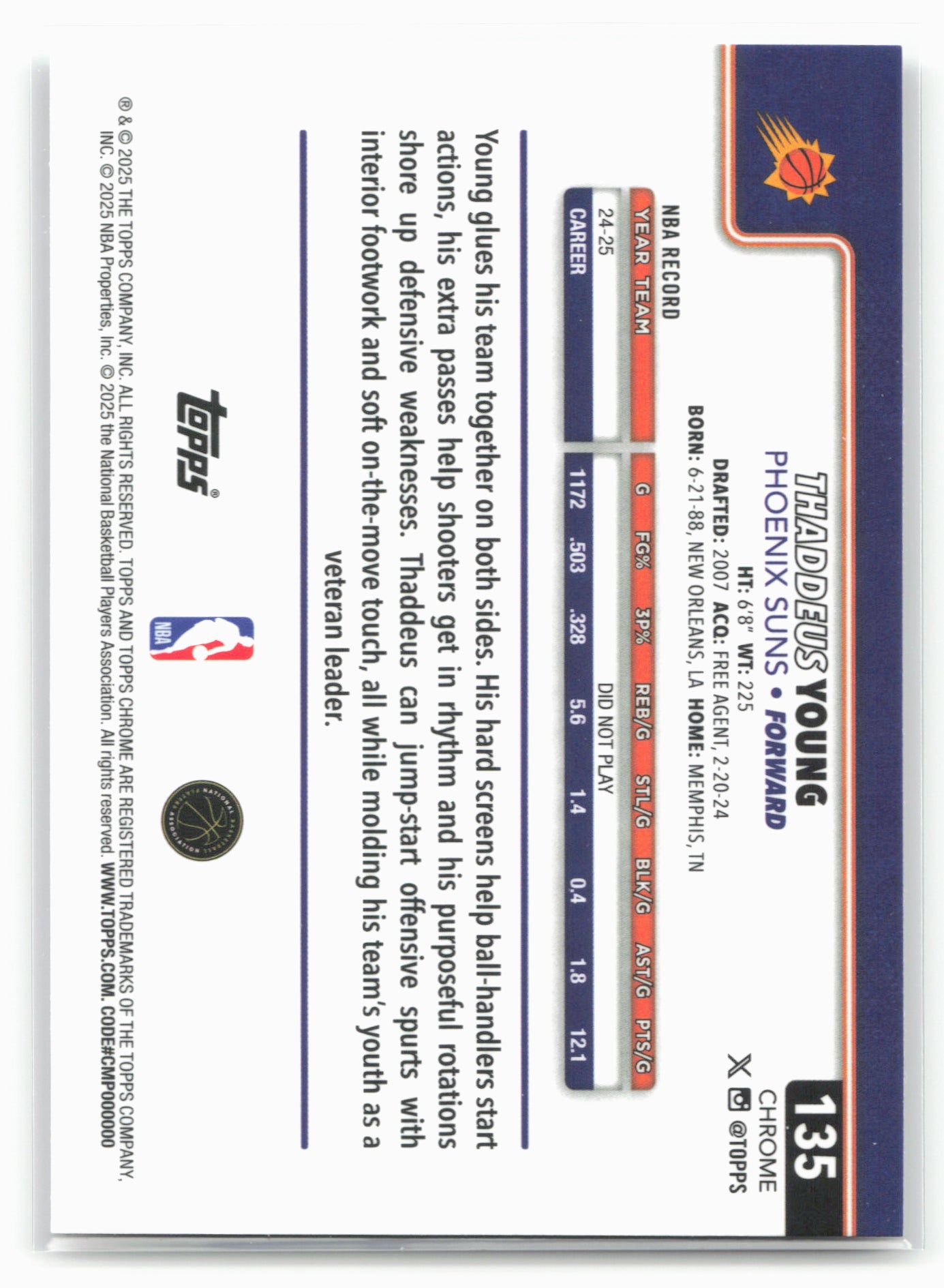2025-26 Topps Chrome #135 Thaddeus Young 25662