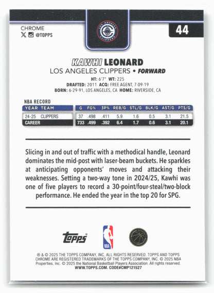 2025-26 Topps Chrome #44 Kawhi Leonard 25663