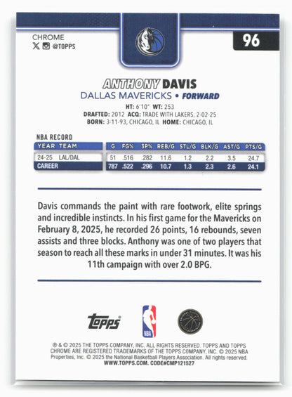 2025-26 Topps Chrome #96 Anthony Davis 25665