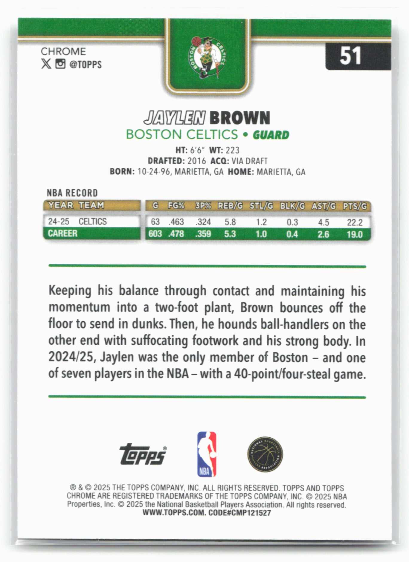 2025-26 Topps Chrome #51 Jaylen Brown 25667