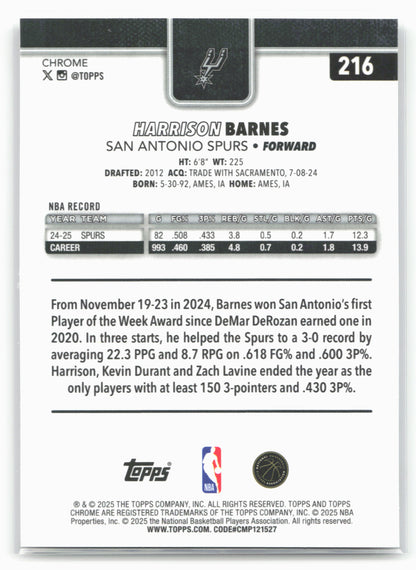 2025-26 Topps Chrome #216 Harrison Barnes 25669