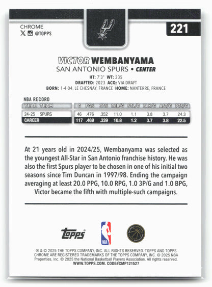 2025-26 Topps Chrome #221 Victor Wembanyama 25694