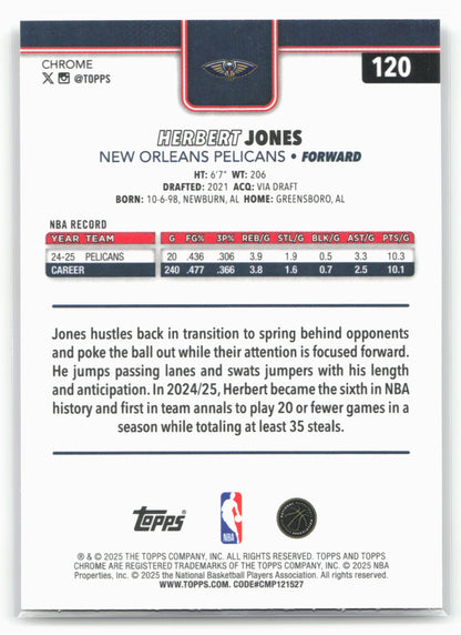 2025-26 Topps Chrome #120 Herbert Jones Refractor Error card