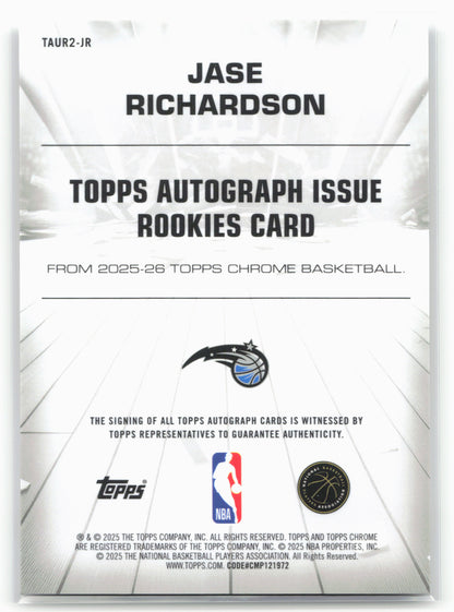 2025-26 Topps Chrome #TAUR2-JR Jase Richardson Autograph Issue Rookies 25698