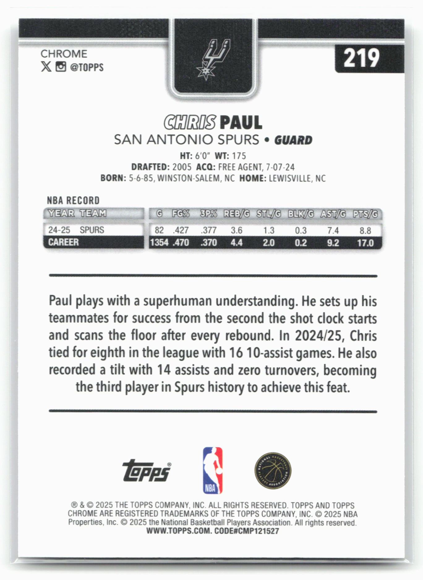2025-26 Topps Chrome #219 Chris Paul 25701