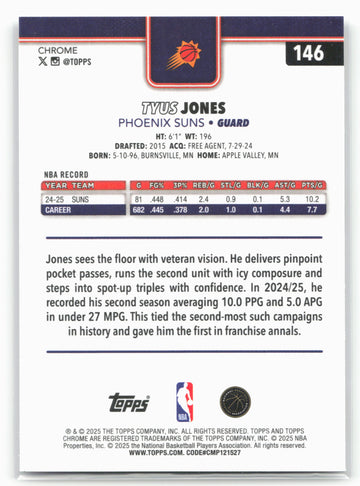 
2025-26 Topps Chrome #146 Tyus Jones 25702