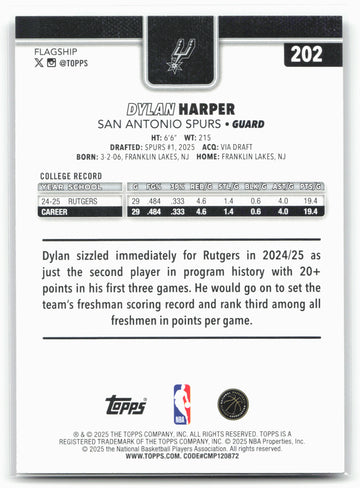 
2025-26 Topps #202 Dylan Harper Rainbow Foilboard 25703